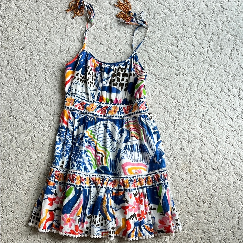 FARM Rio Blue and White Mini Sundress Spaghetti Strap Casual